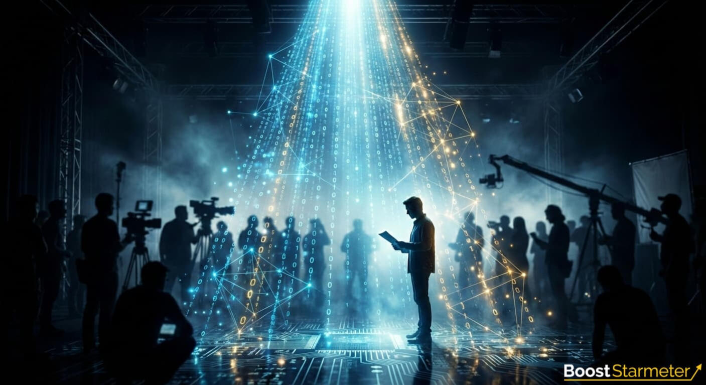 A spotlight coming down on an actor improving his STARmeter rank and increasing his industry visibility within IMDb.